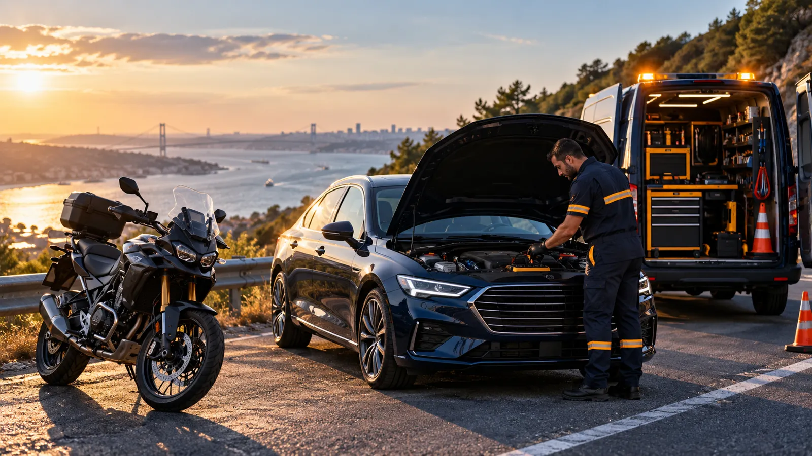 Yol kenarında otomobil ve motosiklet için servis desteği